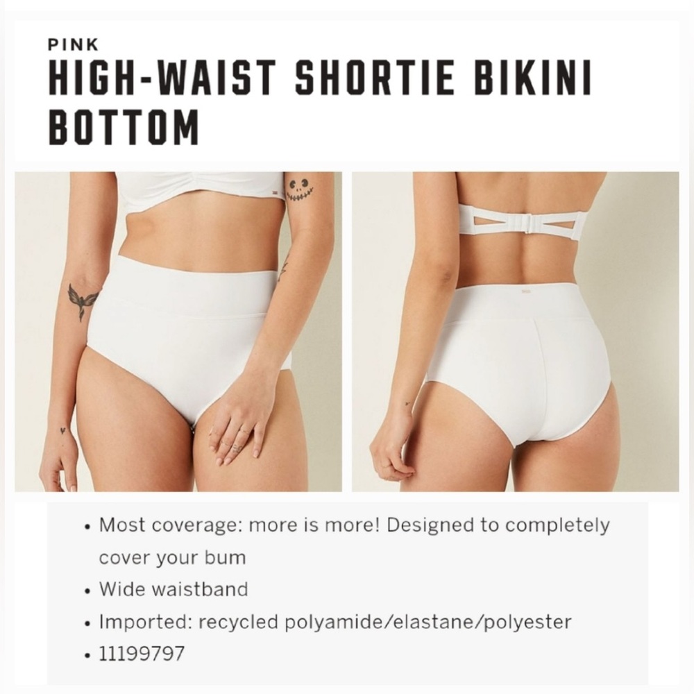 NWT Victoria's Secret PINK high waist shortie bikini swim bottom WHITE XXL